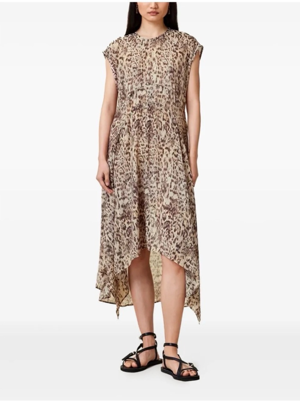 NEW AllSaints Arwen Leopard-Print Asymmetrical Sleeveless Dress Size 4‎